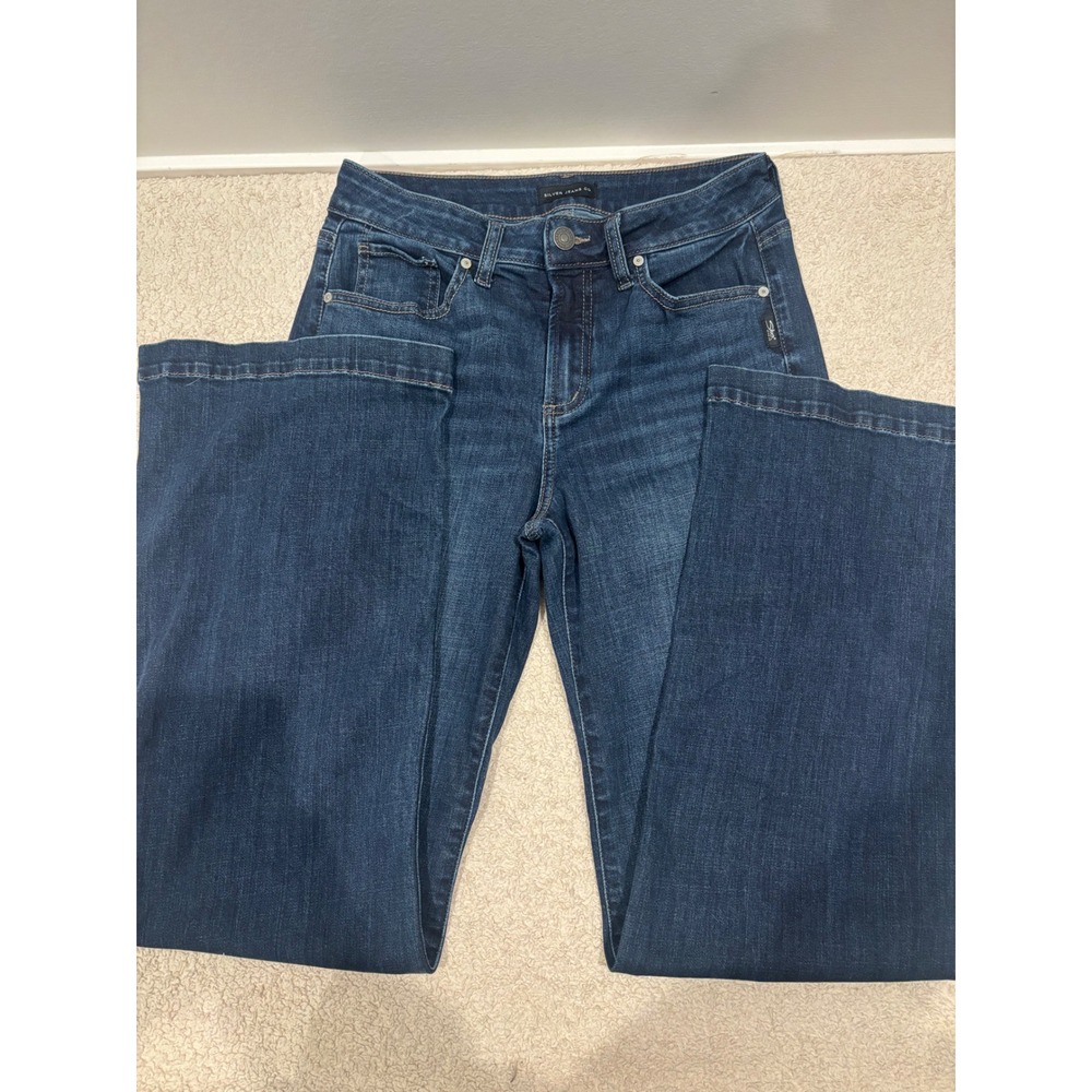 Silver Jeans Co Womens Dark Wash Stretch Flare Leg Denim Jeans 28x31